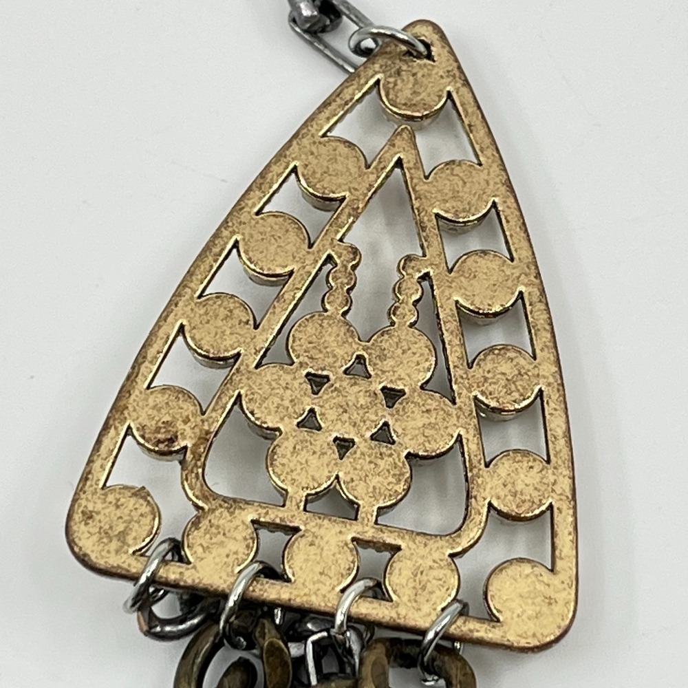 VTG Plunder Mixed Metal Tiered Drape Necklace Bronze & Silver Tone Rhinestone - Picture 10 of 15